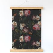 Small -  Vintage Summer Dark Night Romanticism:  Maximalism Moody Florals- Antiqued Pink And White Jan Davidsz. de Heem Roses Bouquets With Fern Leaves Nostalgic - Gothic Mystic Night-  Antique Botany Wallpaper and Victorian  Dramatic Glamour   Goth Mysti