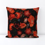 14" Jan Davidsz. de Heem Vintage Flemish antiqued Poppies, Antique Flowers Pattern Dramatic Glamour   gothic black