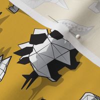 Small scale // Geometric Dinos // non directional design mustard yellow background black and white dinosaurs