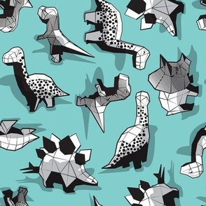 Small scale // Geometric Dinos // non directional design mint background black and white dinosaurs