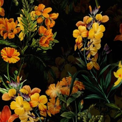 12" Yellow Spring Flower Botanical Garden - black double layer