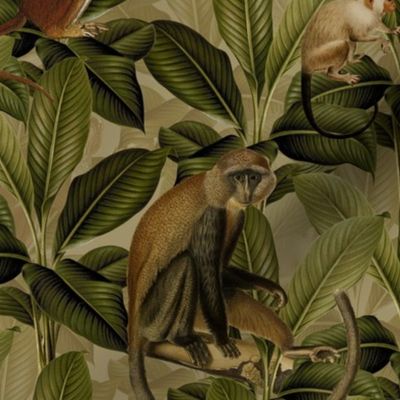 14" Monkeys Tropical Leaves Jungle Green