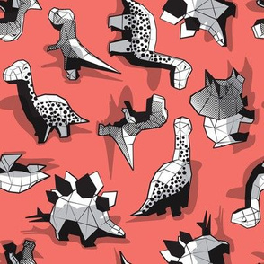 Small scale // Geometric Dinos // non directional design coral background black and white dinosaurs