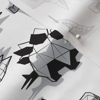 Small scale // Geometric Dinos // non directional design white background grey dinosaurs shadows