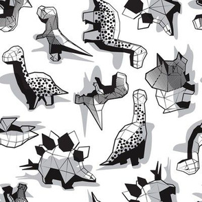 Small scale // Geometric Dinos // non directional design white background grey dinosaurs shadows
