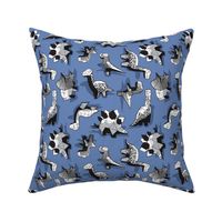 Small scale // Geometric Dinos // non directional design blue background black and white dinosaurs