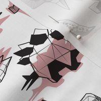 Small scale // Geometric Dinos // non directional design white background blush pink dinosaurs shadows