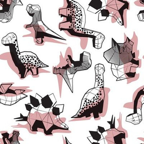 Small scale // Geometric Dinos // non directional design white background blush pink dinosaurs shadows