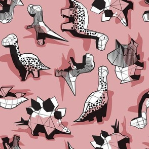 Small scale // Geometric Dinos // non directional design blush pink background black and white dinosaurs