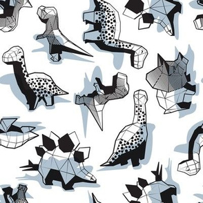 Small scale // Geometric Dinos // non directional design white background pastel blue dinosaurs shadows