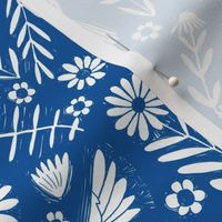 folk bird fabric - bird fabric, bird wallpaper, linocut design by andrea lauren - classic blue