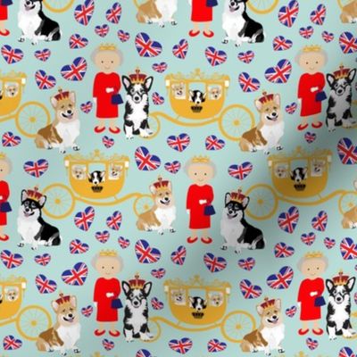 4.5"  queen  with the royal corgis - corgi pattern - queen pattern  teal 