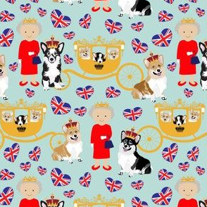 4.5"  queen  with the royal corgis - corgi pattern - queen pattern  teal 