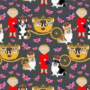 4.5"  queen elizabeth with the royal corgis - corgi pattern - queen pattern gray 