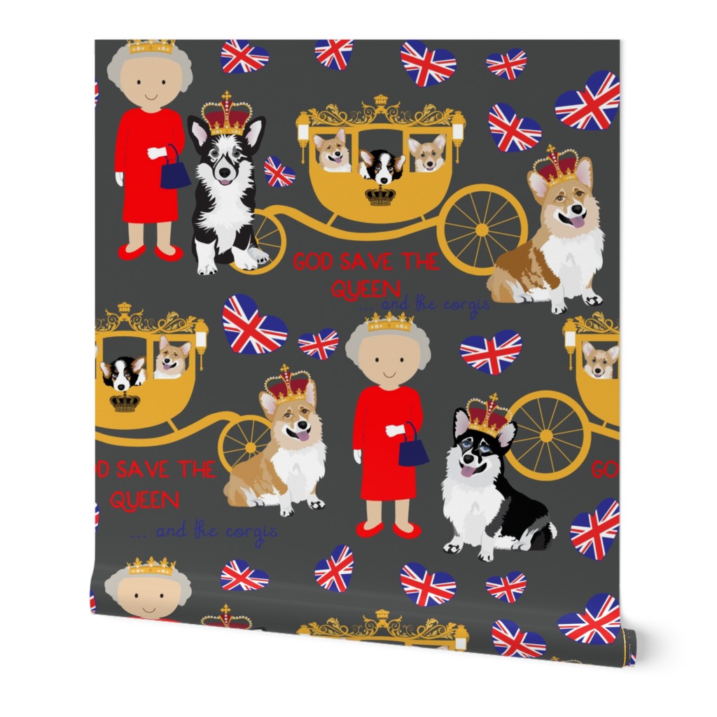  4.5"  queen with the royal corgis - god save the queen - corgi pattern - queen pattern  gray