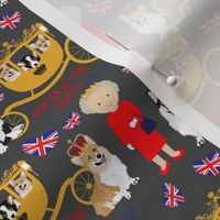  4.5"  queen with the royal corgis - god save the queen - corgi pattern - queen pattern  gray