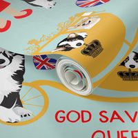  4.5" queen with the royal corgis - god save the queen - corgi pattern - queen pattern  teal 