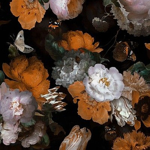 14" Jan Davidsz. de Heem Vintage Flemish antiqued Flowers, Antique Flowers Pattern sepia gold