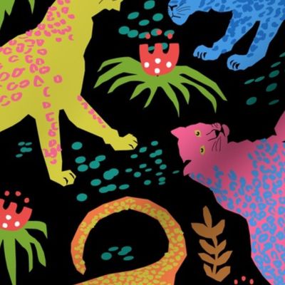 Larger Scale - Jungle Cat Party in Black + Neon