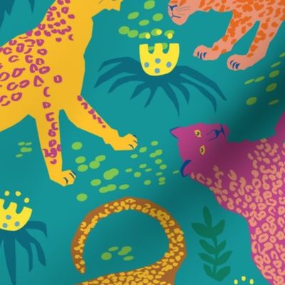 Larger Scale - Jungle Cat Party in Vivid Green