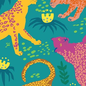 Larger Scale - Jungle Cat Party in Vivid Green