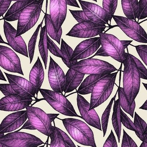 Purple Leaves on neutral cream 