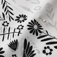 folk bird fabric - bird fabric, bird wallpaper, linocut design by andrea lauren - black