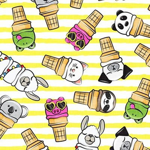 animal ice cream cones - summer ice creams - yellow stripes - LAD20
