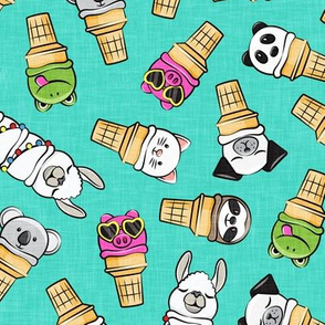 animal ice cream cones - summer ice creams - teal - LAD20