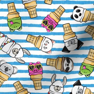 animal ice cream cones - summer ice creams - blue stripes - LAD20