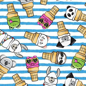animal ice cream cones - summer ice creams - blue stripes - LAD20