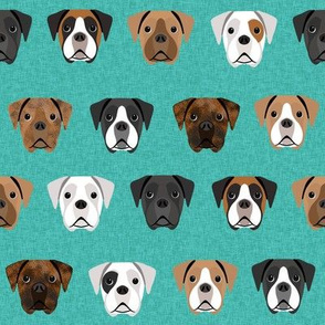 boxer dogs fabric - dog head fabric - turquoise