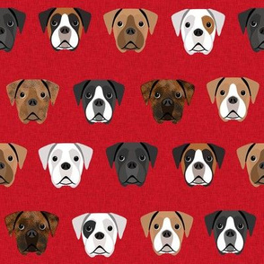 boxer dogs fabric - dog head fabric - red