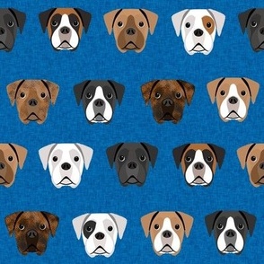 boxer dogs fabric - dog head fabric - bright blue