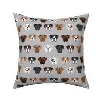 boxer dogs fabric - dog head fabric - grey