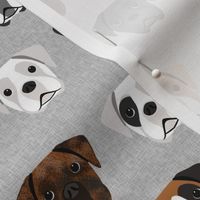 boxer dogs fabric - dog head fabric - grey