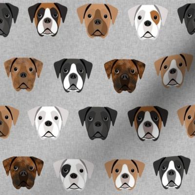 boxer dogs fabric - dog head fabric - grey