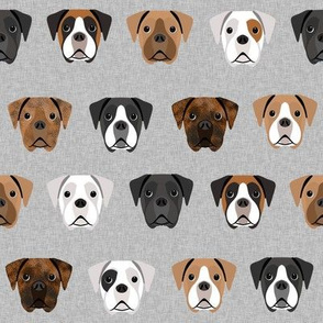 boxer dogs fabric - dog head fabric - grey