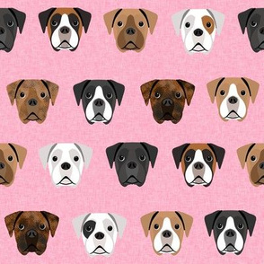 boxer dogs fabric - dog head fabric - pink stripe