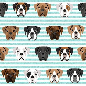 boxer dogs fabric - dog head fabric - mint stripe