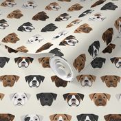 boxer dogs fabric - dog head fabric - cream