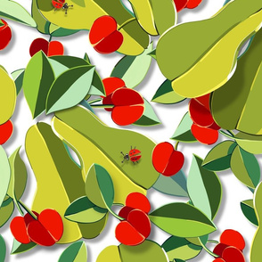 Papercut Pears,  Cherries & Ladybugs  | Large