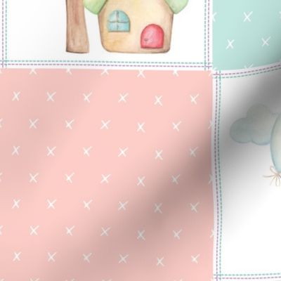 Baby Toys Patchwork Girls Quilt (pink, peach, mint, gray)
