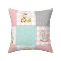 Baby Toys Patchwork Girls Quilt (pink, peach, mint, gray)