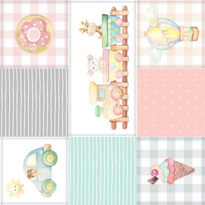 Baby Toys Patchwork Girls Quilt (pink, peach, mint, gray) ROTATED