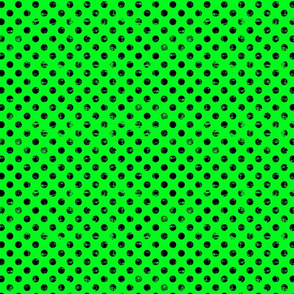 distress black polka dots on neon green