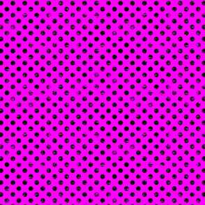 distress black polka dots on neon pink