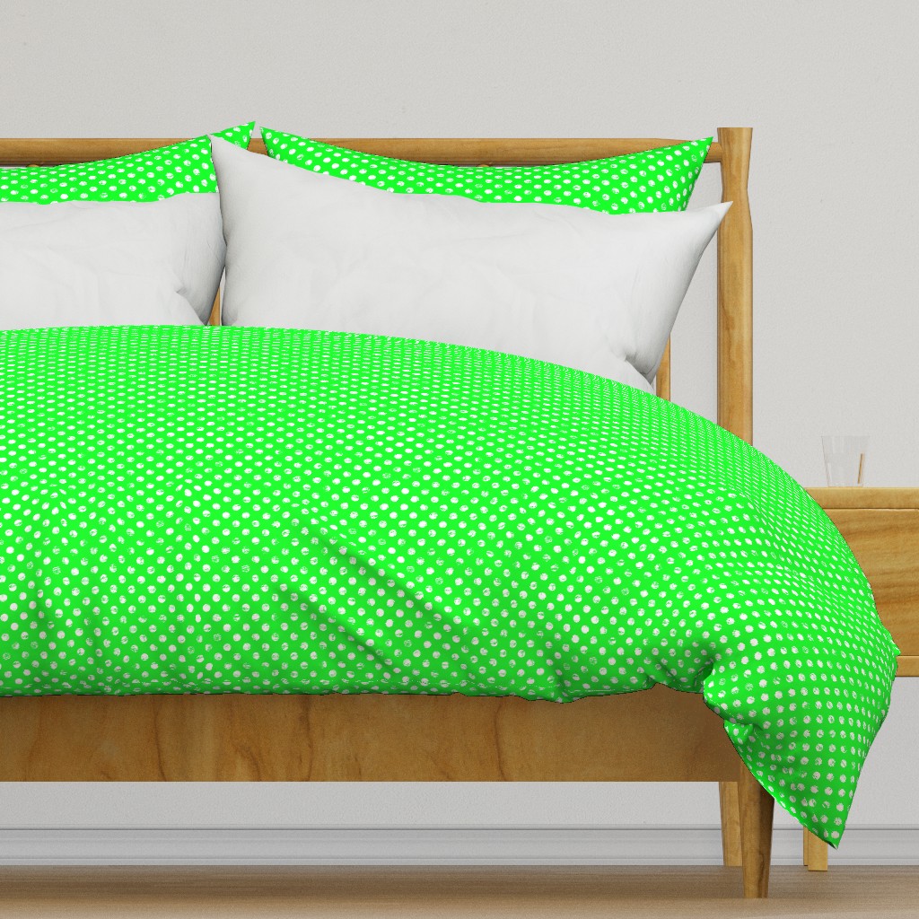 distress white polka dots on neon green