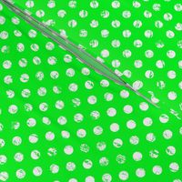 distress white polka dots on neon green