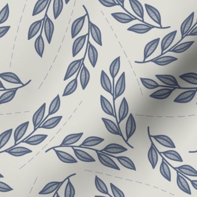 Lines and dark blue leaves // Grey // Modern botanical // Simple leaves